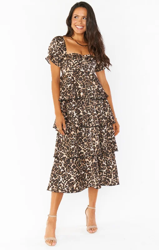 Midi Dresses for family gatherings-Charleston Ruffle Midi Dress ~ Lovely Leopard