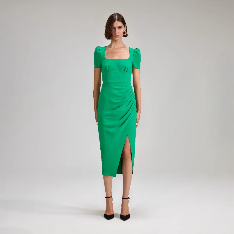 Midi Dresses for casual chic outfits-Green Crepe Midi Dress