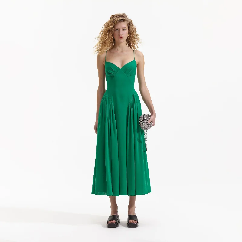 Midi Dresses for winter vacation outfits-Green Strappy Midi Dress