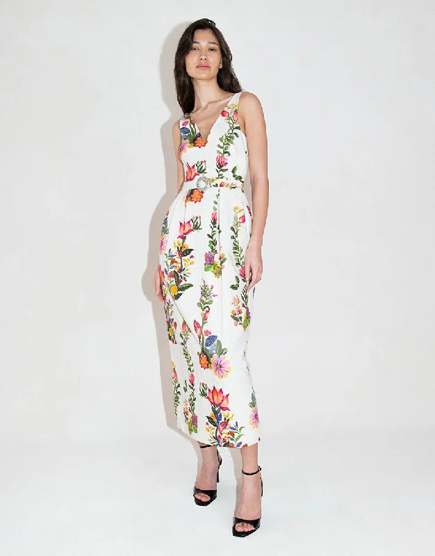 Midi Dresses for intimate dinners-Jules Floral Jacquard Midi Dress - Sierra White