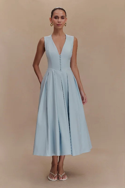 Midi Dresses for elegant spring gatherings-Keely Cotton Sleeveless Midi Dress - Sky Blue