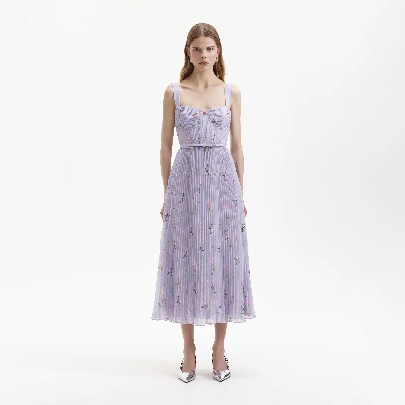 Midi Dresses for spring garden gatherings-Lilac Floral Chiffon Midi Dress