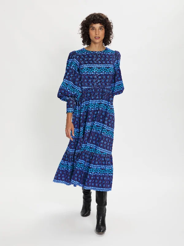 Midi Dresses for birthday dinners-Lilia Flower Power Cotton Midi - Navy