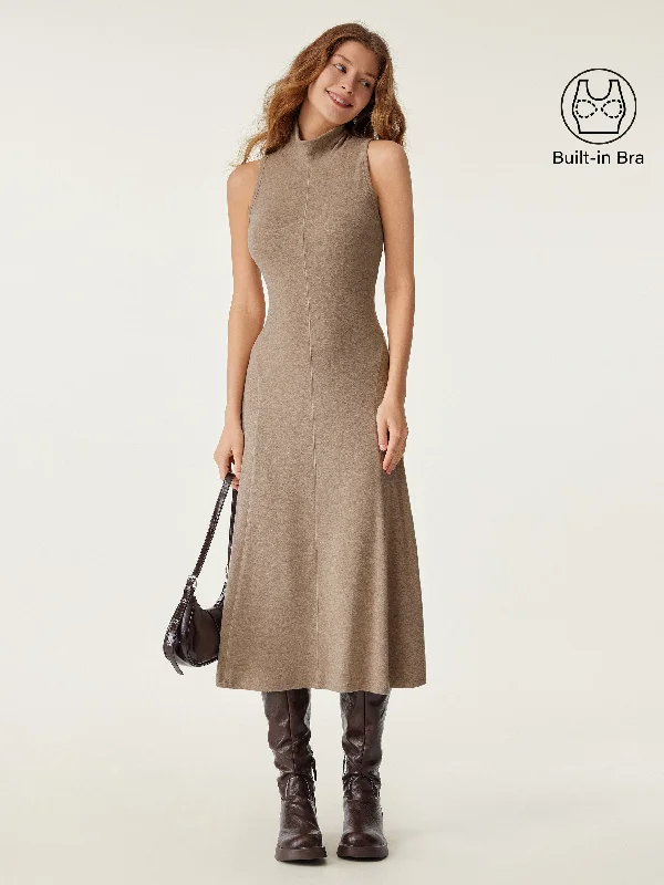 Midi Dresses for romantic birthday dinners-Mockneck Midi Tank Brami Dress