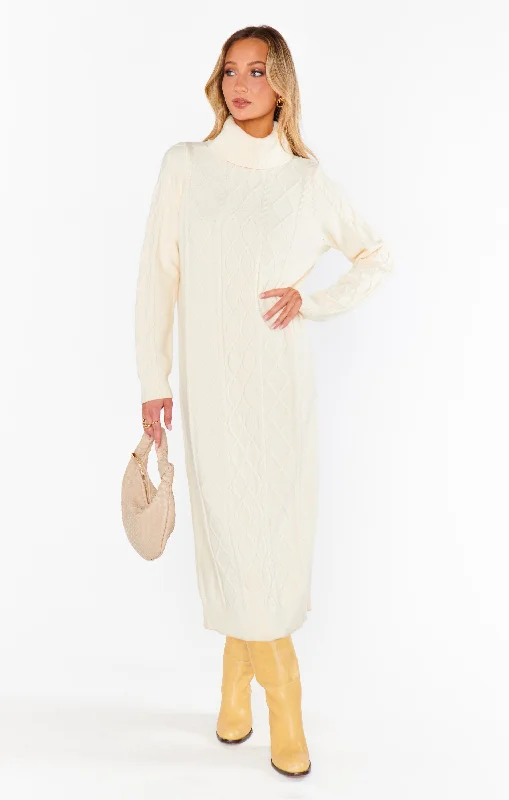 Midi Dresses for spring garden gatherings-Montreal Midi Dress ~ Cream Cable Knit