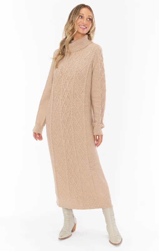 Midi Dresses for chic spring evenings-Montreal Midi Dress ~ Taupe Cable Knit