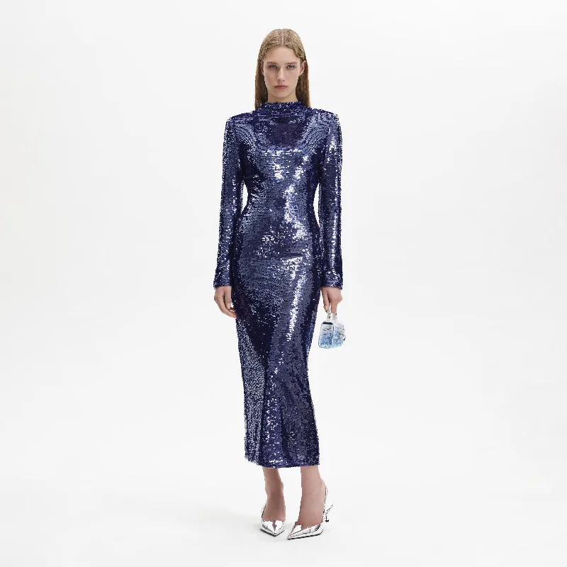 Midi Dresses for summer reunion events-Navy Sequin Midi Dress