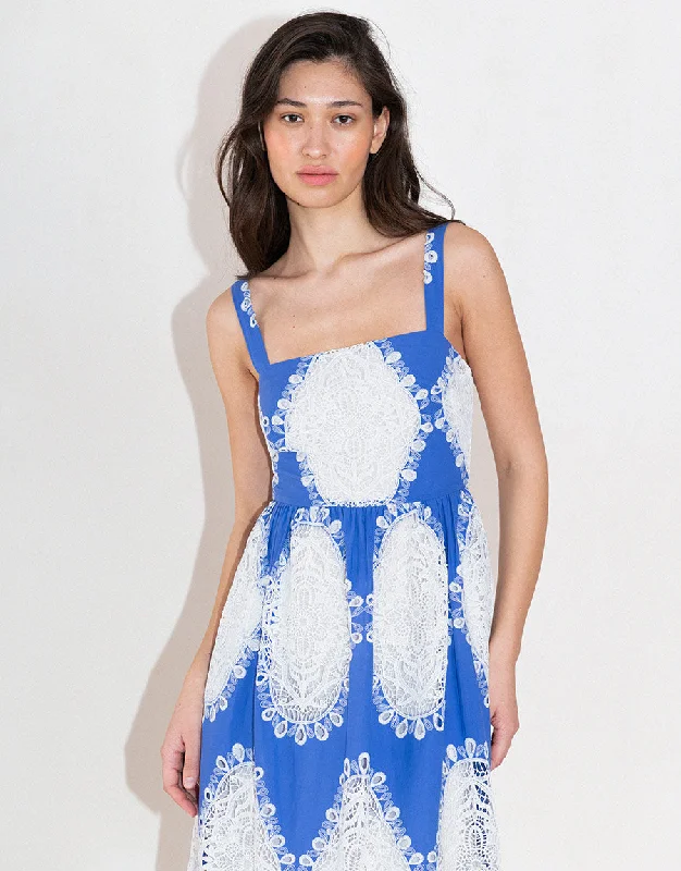 Midi Dresses for cozy winter nights-Ninet Lace Midi Dress - Blue/White