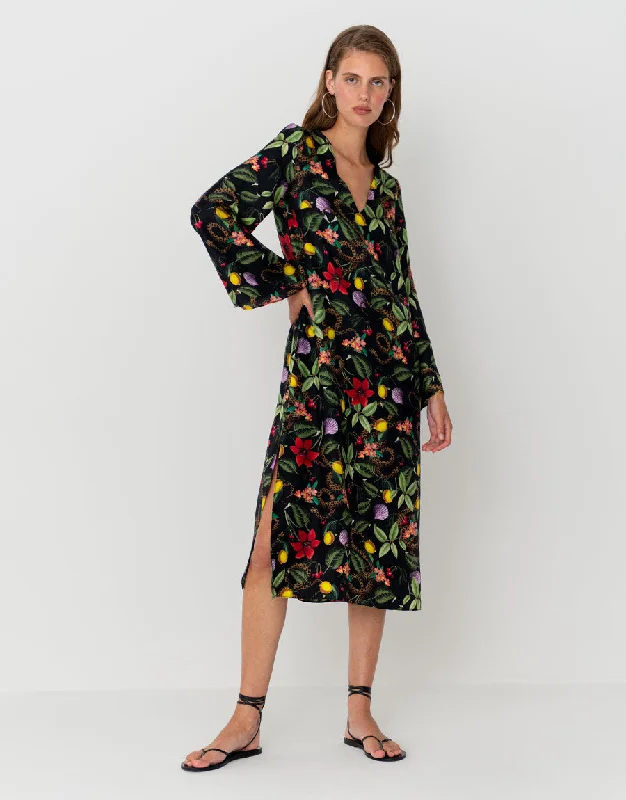 Midi Dresses for anniversary gatherings-Phoenix Twill Midi Dress - Galindo Black