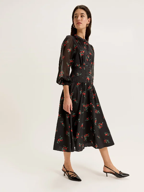 Midi Dresses for spring fashion trends-Posing Roses Shirtdress