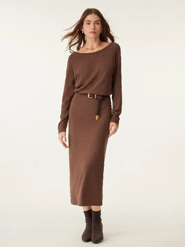 Midi Dresses for spring outdoor parties-Relaxed Boatneck Midi Dress