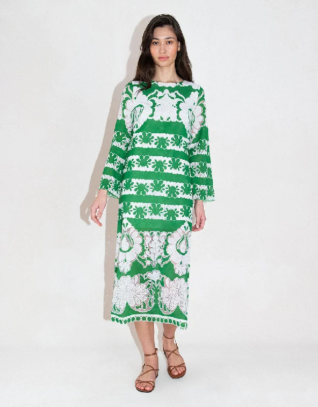 Midi Dresses for casual spring parties-Seraphina Burn Out Midi Dress - Green/White