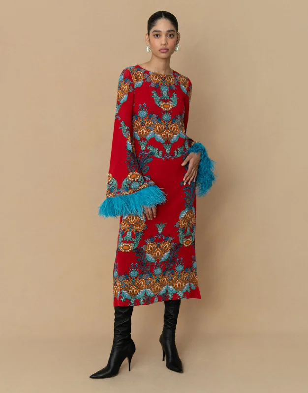 Midi Dresses for fall family events-Seraphina Crepe Midi Dress - Regina Red - SALE