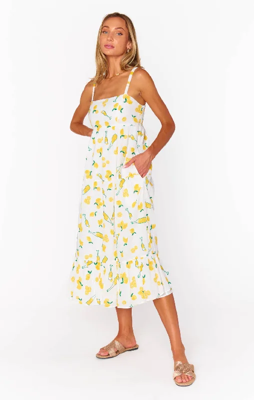 Midi Dresses for trendy garden events-Summer Fling Midi Dress ~ Limoncello Embroidery