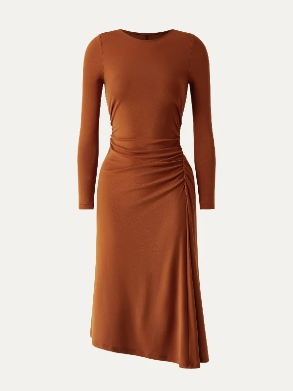 Midi Dresses for fall dinner celebrations-Tencel Asymmetrical Midi Dress