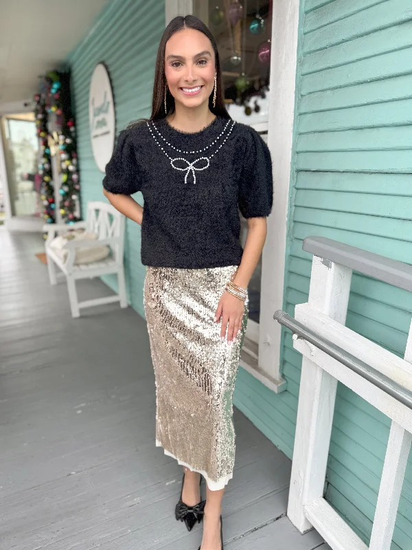 Midi Dresses for holiday gatherings-The Jonson Sequin Midi Skirt-Gold