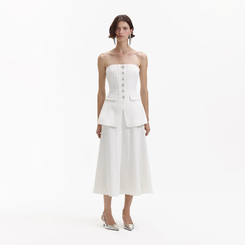 Midi Dresses for birthday family dinners-White Bandeau Crepe Midi Dress