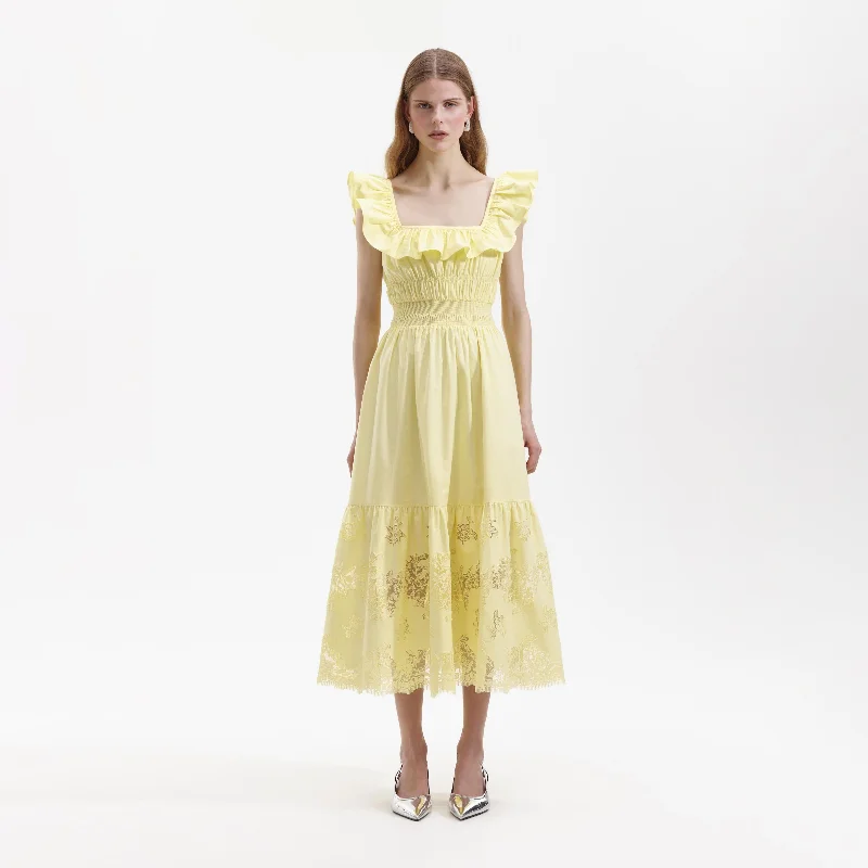 Midi Dresses for formal birthday dinners-Yellow Cotton Midi Dress